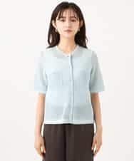 F1SID70140 MK MICHEL KLEIN(小さいサイズ)(メゾン ドゥ サンク) 【小さいサイズ】[洗える]メッシュ編み半袖ジャケットライクニット ライトブルー