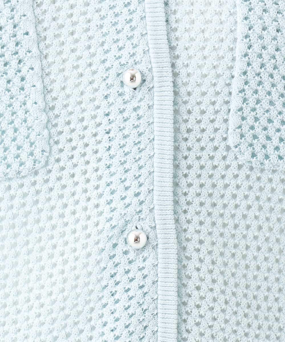 F1SID70140 MK MICHEL KLEIN(小さいサイズ)(メゾン ドゥ サンク) 【小さいサイズ】[洗える]メッシュ編み半袖ジャケットライクニット ライトブルー