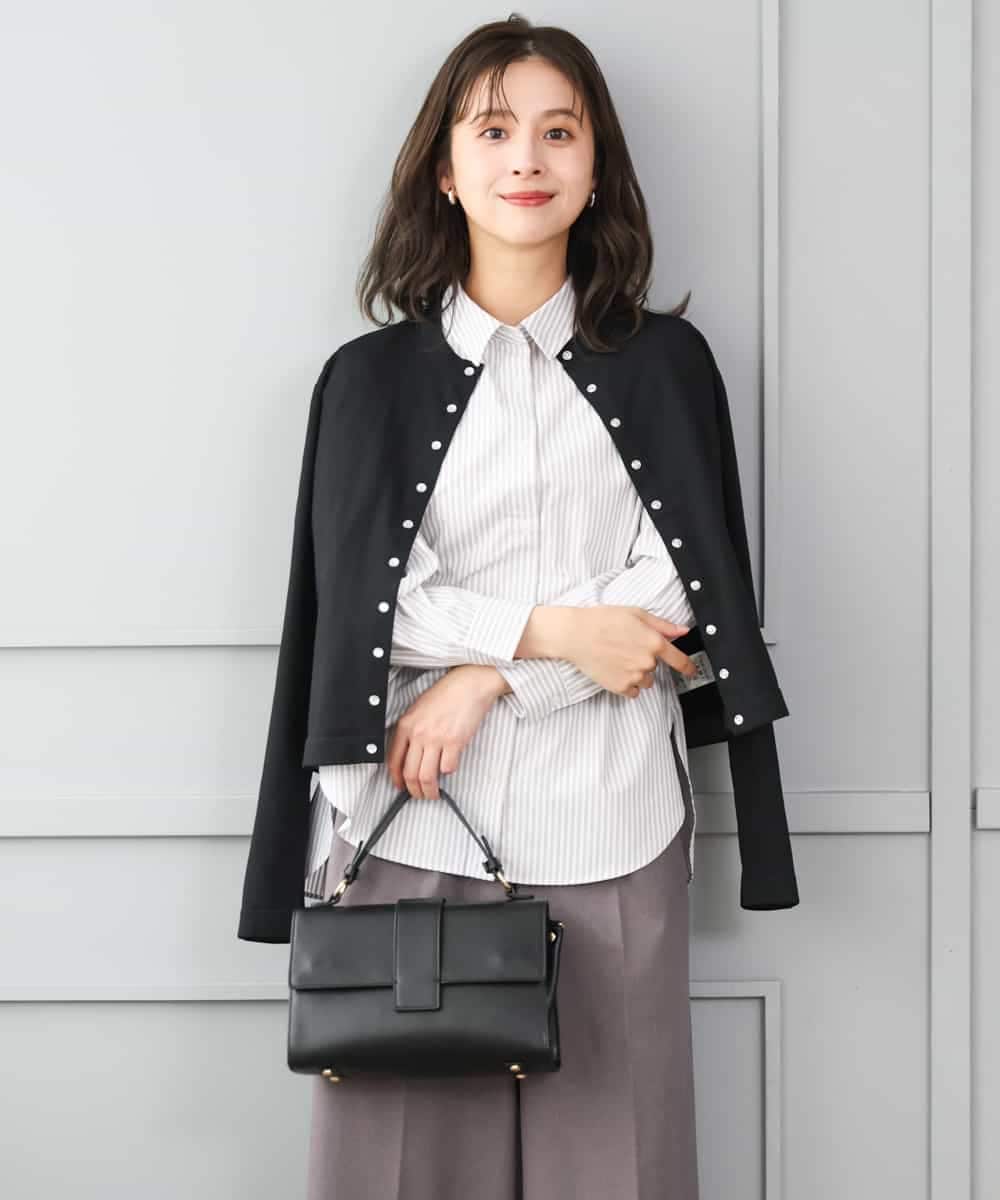 F1SJD33150 MK MICHEL KLEIN(小さいサイズ)(メゾン ドゥ サンク) 【小さいサイズ】[洗える]ドット釦コンパクトニットカーディガン ブラウン