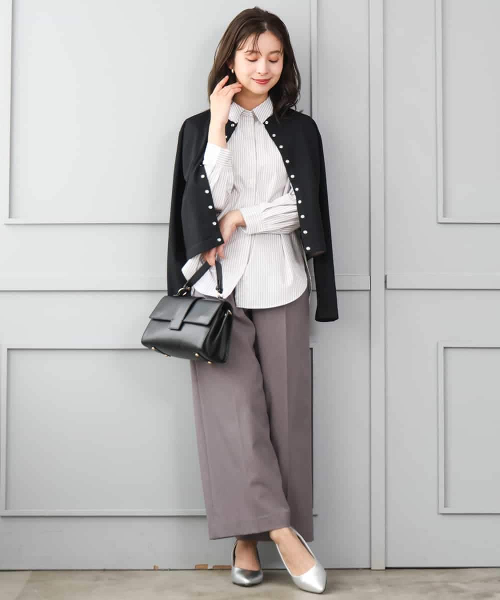 F1SJD33150 MK MICHEL KLEIN(小さいサイズ)(メゾン ドゥ サンク) 【小さいサイズ】[洗える]ドット釦コンパクトニットカーディガン ブラウン