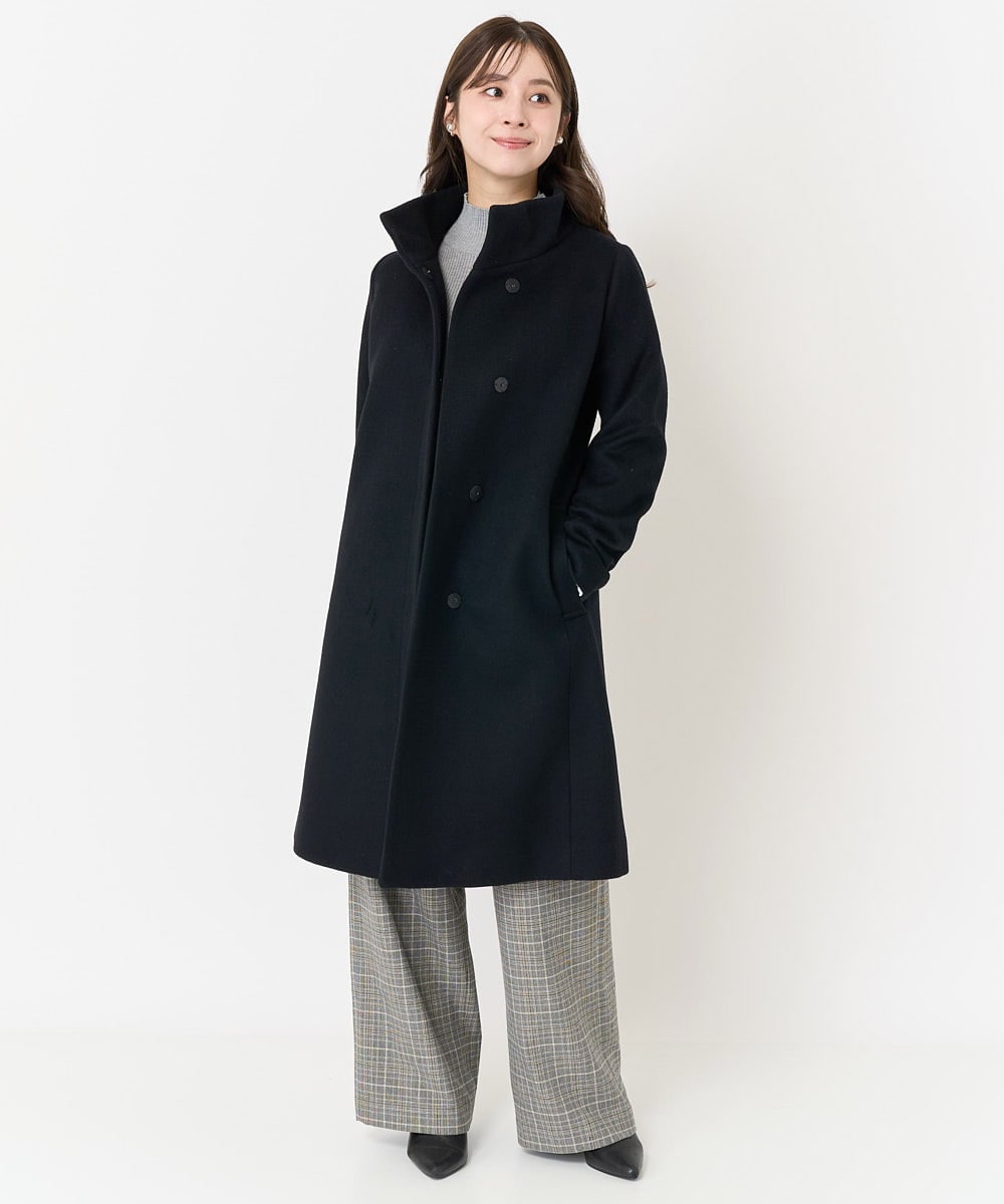 F1UAA58380 MK MICHEL KLEIN(小さいサイズ)(メゾン ドゥ サンク) 【小さいサイズ】Super100sウールスタンドカラーコート ブラック