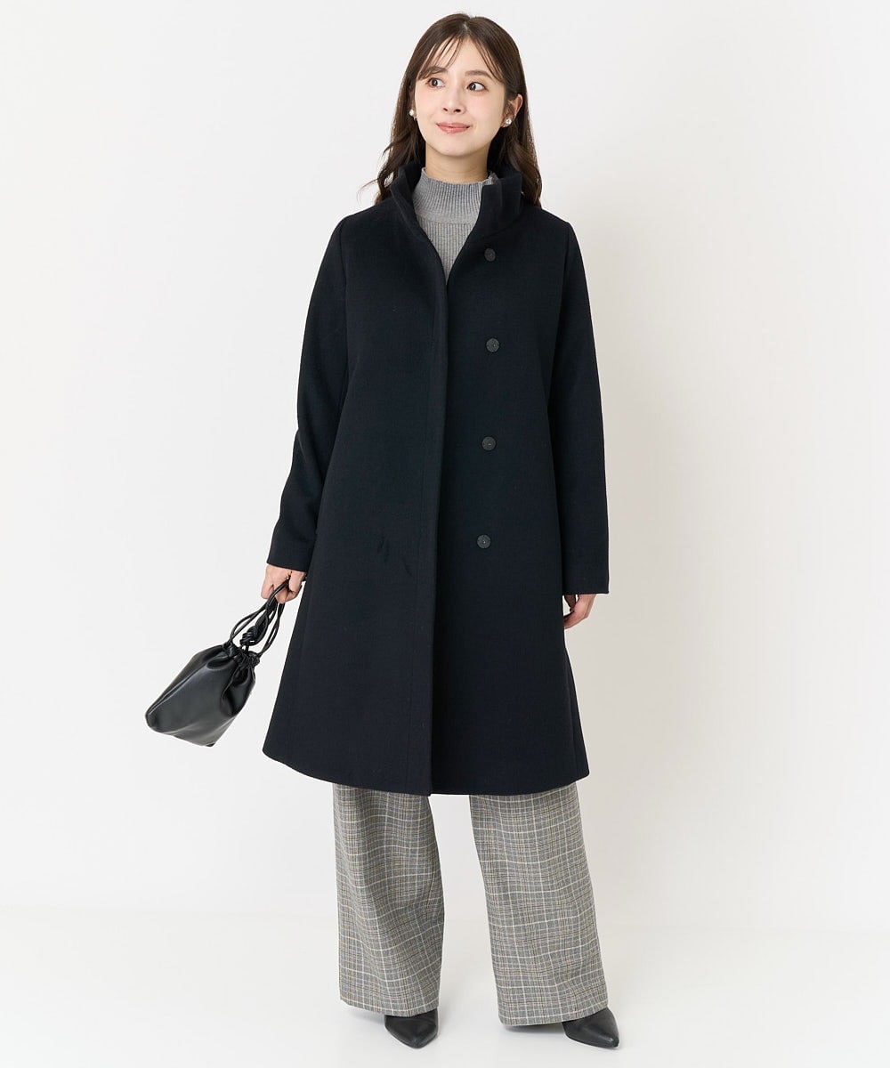 F1UAA58380 MK MICHEL KLEIN(小さいサイズ)(メゾン ドゥ サンク) 【小さいサイズ】Super100sウールスタンドカラーコート ブラック