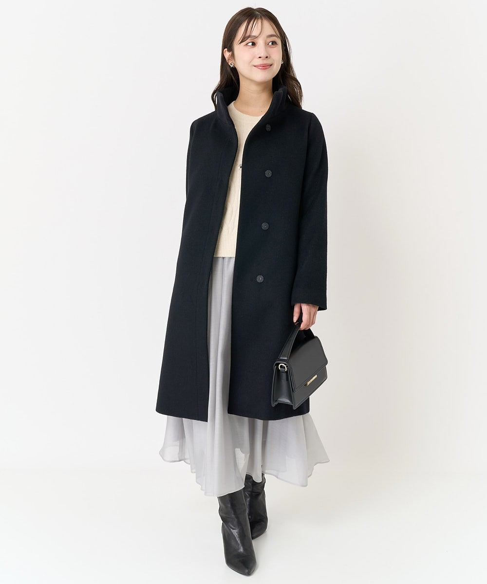 F1UAA58380 MK MICHEL KLEIN(小さいサイズ)(メゾン ドゥ サンク) 【小さいサイズ】Super100sウールスタンドカラーコート ブラック