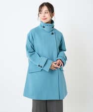 F1UAD50400 MK MICHEL KLEIN(小さいサイズ)(メゾン ドゥ サンク) 【小さいサイズ】SUPER100'sウール スタンドカラーミドルコート ブルーグリーン