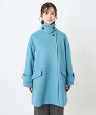 F1UAD50400 MK MICHEL KLEIN(小さいサイズ)(メゾン ドゥ サンク) 【小さいサイズ】SUPER100'sウール スタンドカラーミドルコート ブルーグリーン