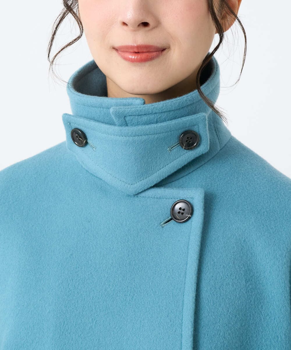 F1UAD50400 MK MICHEL KLEIN(小さいサイズ)(メゾン ドゥ サンク) 【小さいサイズ】SUPER100'sウール スタンドカラーミドルコート ブルーグリーン