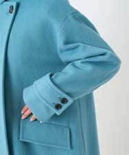 F1UAD50400 MK MICHEL KLEIN(小さいサイズ)(メゾン ドゥ サンク) 【小さいサイズ】SUPER100'sウール スタンドカラーミドルコート ブルーグリーン