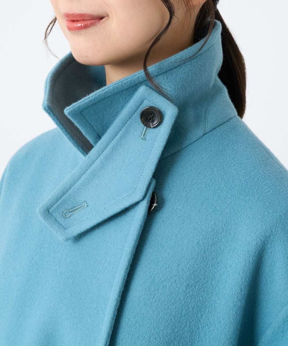 F1UAD50400 MK MICHEL KLEIN(小さいサイズ)(メゾン ドゥ サンク) 【小さいサイズ】SUPER100'sウール スタンドカラーミドルコート ブルーグリーン