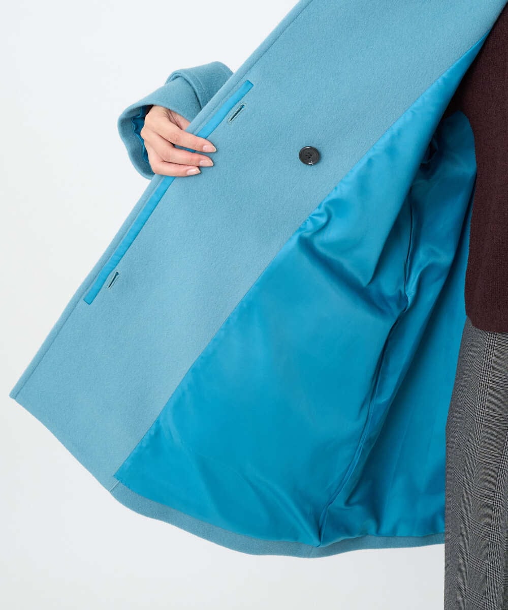 F1UAD50400 MK MICHEL KLEIN(小さいサイズ)(メゾン ドゥ サンク) 【小さいサイズ】SUPER100'sウール スタンドカラーミドルコート ブルーグリーン