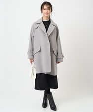 F1UAD50400 MK MICHEL KLEIN(小さいサイズ)(メゾン ドゥ サンク) 【小さいサイズ】SUPER100'sウール スタンドカラーミドルコート ブルーグリーン