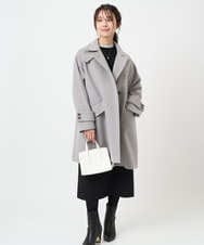 F1UAD50400 MK MICHEL KLEIN(小さいサイズ)(メゾン ドゥ サンク) 【小さいサイズ】SUPER100'sウール スタンドカラーミドルコート ブルーグリーン