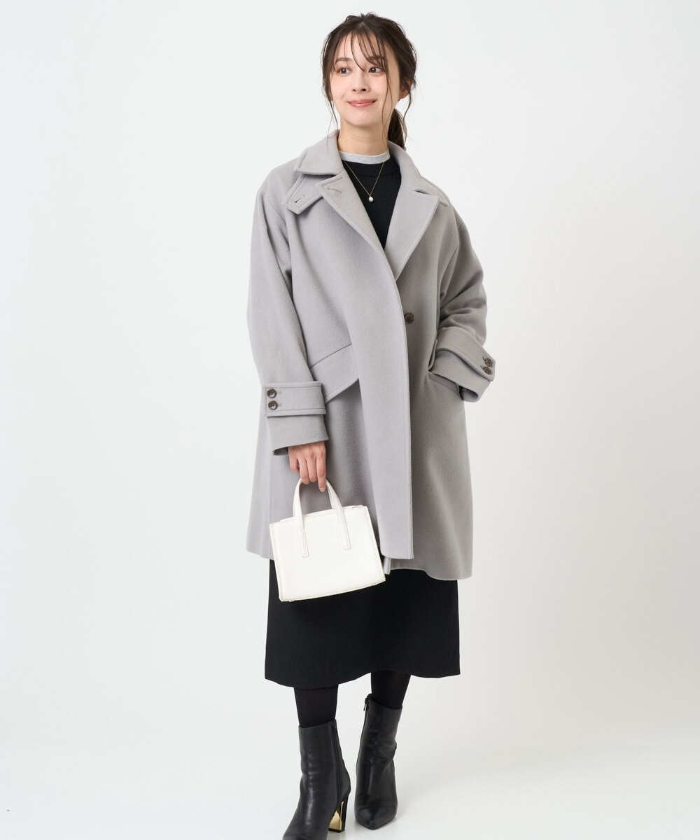 F1UAD50400 MK MICHEL KLEIN(小さいサイズ)(メゾン ドゥ サンク) 【小さいサイズ】SUPER100'sウール スタンドカラーミドルコート ブルーグリーン