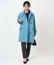 F1UAD50400 MK MICHEL KLEIN(小さいサイズ)(メゾン ドゥ サンク) 【小さいサイズ】SUPER100'sウール スタンドカラーミドルコート ブルーグリーン