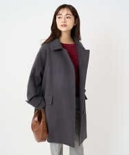 F1UAD50400 MK MICHEL KLEIN(小さいサイズ)(メゾン ドゥ サンク) 【小さいサイズ】SUPER100'sウール スタンドカラーミドルコート ブルーグリーン