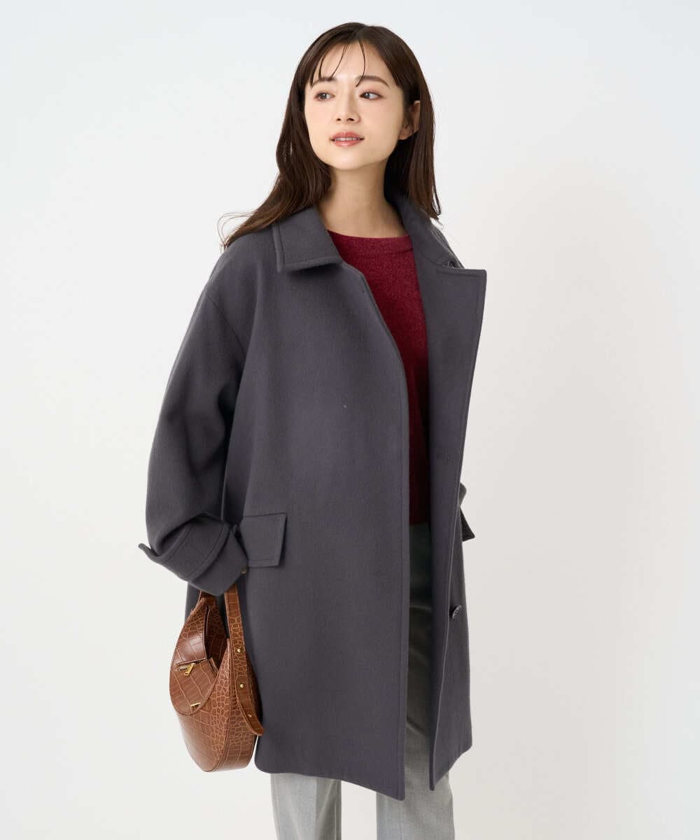 F1UAD50400 MK MICHEL KLEIN(小さいサイズ)(メゾン ドゥ サンク) 【小さいサイズ】SUPER100'sウール スタンドカラーミドルコート ブルーグリーン