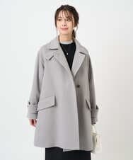 F1UAD50400 MK MICHEL KLEIN(小さいサイズ)(メゾン ドゥ サンク) 【小さいサイズ】SUPER100'sウール スタンドカラーミドルコート ブルーグリーン