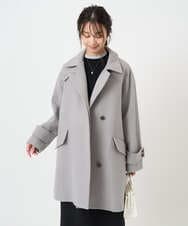 F1UAD50400 MK MICHEL KLEIN(小さいサイズ)(メゾン ドゥ サンク) 【小さいサイズ】SUPER100'sウール スタンドカラーミドルコート ブルーグリーン