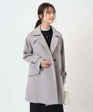 F1UAD50400 MK MICHEL KLEIN(小さいサイズ)(メゾン ドゥ サンク) 【小さいサイズ】SUPER100'sウール スタンドカラーミドルコート ブルーグリーン