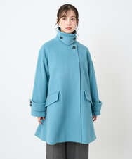 F1UAD50400 MK MICHEL KLEIN(小さいサイズ)(メゾン ドゥ サンク) 【小さいサイズ】SUPER100'sウール スタンドカラーミドルコート ブルーグリーン