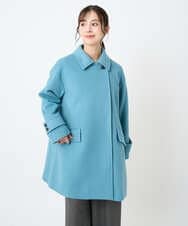 F1UAD50400 MK MICHEL KLEIN(小さいサイズ)(メゾン ドゥ サンク) 【小さいサイズ】SUPER100'sウール スタンドカラーミドルコート ブルーグリーン