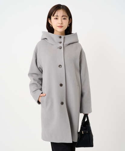 F1UAD52380  【小さいサイズ】SUPER100'sウール フーデットミドルコート