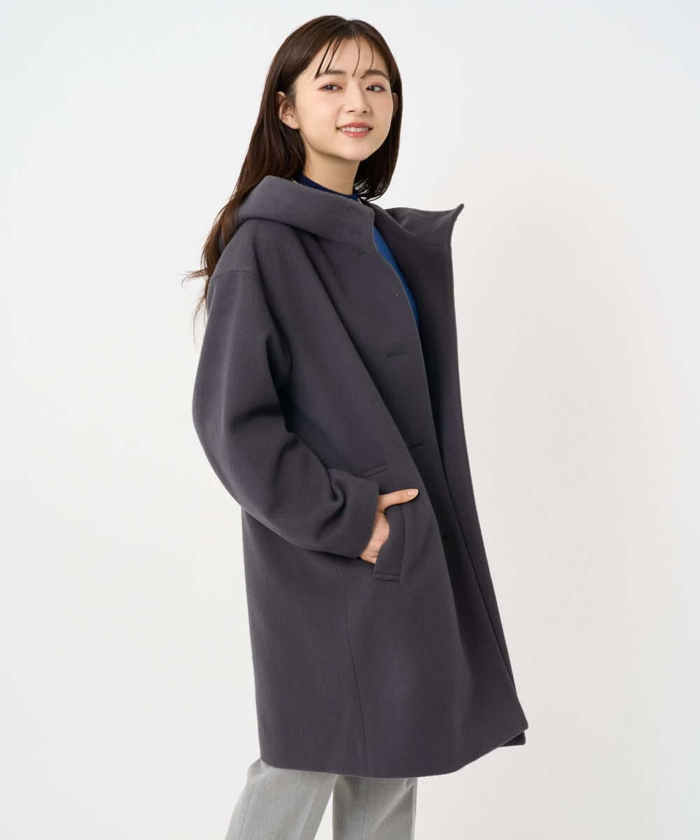 F1UAD52380 MK MICHEL KLEIN(小さいサイズ)(メゾン ドゥ サンク) 【小さいサイズ】SUPER100'sウール フーデットミドルコート ライトグレー