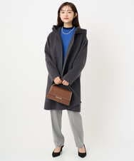 F1UAD52380 MK MICHEL KLEIN(小さいサイズ)(メゾン ドゥ サンク) 【小さいサイズ】SUPER100'sウール フーデットミドルコート ライトグレー