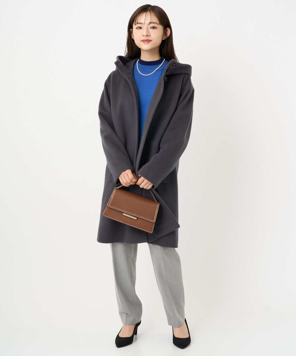 F1UAD52380 MK MICHEL KLEIN(小さいサイズ)(メゾン ドゥ サンク) 【小さいサイズ】SUPER100'sウール フーデットミドルコート ライトグレー