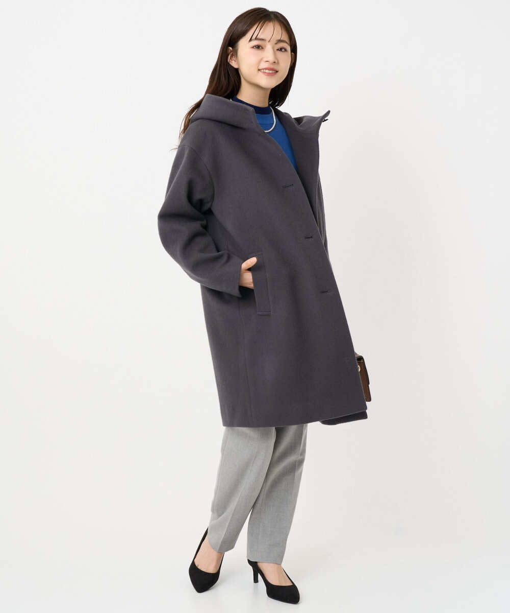 F1UAD52380 MK MICHEL KLEIN(小さいサイズ)(メゾン ドゥ サンク) 【小さいサイズ】SUPER100'sウール フーデットミドルコート ライトグレー