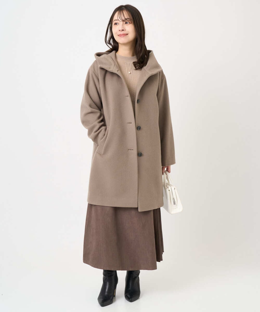 F1UAD52380 MK MICHEL KLEIN(小さいサイズ)(メゾン ドゥ サンク) 【小さいサイズ】SUPER100'sウール フーデットミドルコート ライトグレー