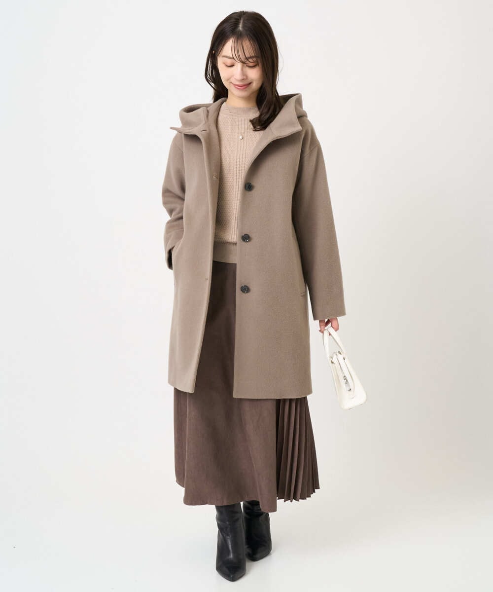 F1UAD52380 MK MICHEL KLEIN(小さいサイズ)(メゾン ドゥ サンク) 【小さいサイズ】SUPER100'sウール フーデットミドルコート ライトグレー