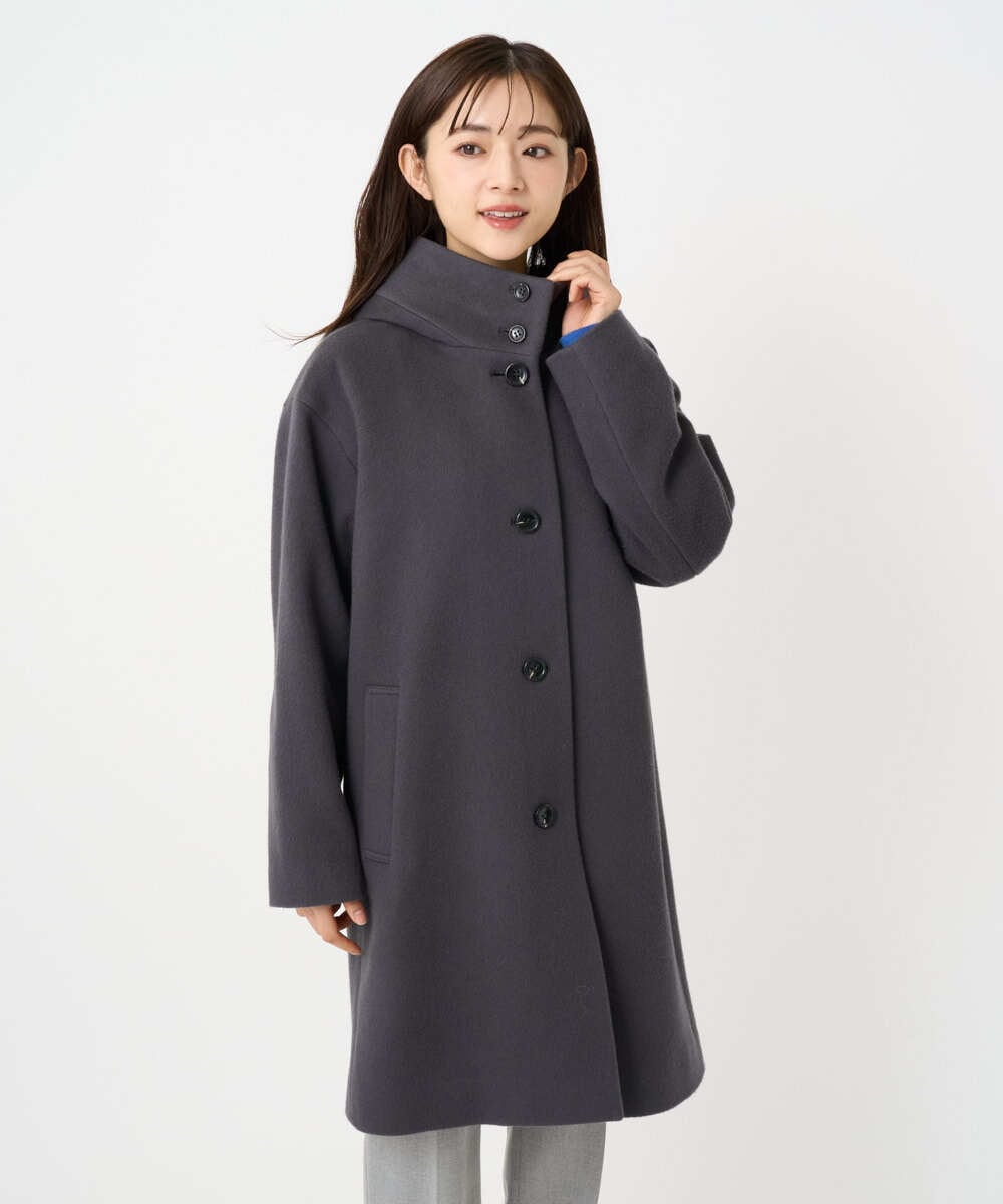 F1UAD52380 MK MICHEL KLEIN(小さいサイズ)(メゾン ドゥ サンク) 【小さいサイズ】SUPER100'sウール フーデットミドルコート ライトグレー