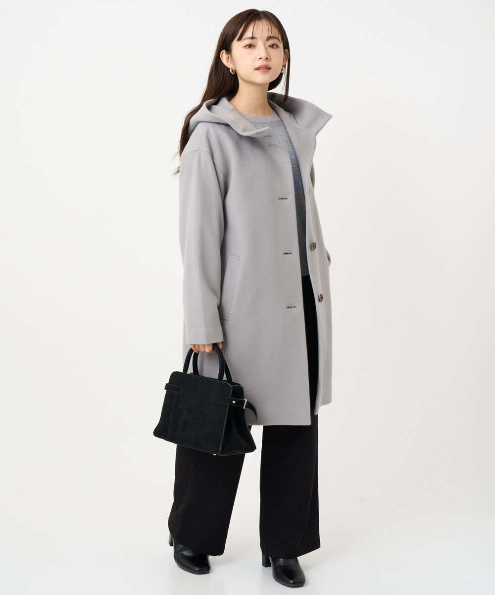 F1UAD52380 MK MICHEL KLEIN(小さいサイズ)(メゾン ドゥ サンク) 【小さいサイズ】SUPER100'sウール フーデットミドルコート ライトグレー