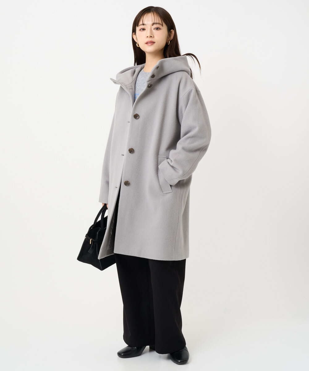 F1UAD52380 MK MICHEL KLEIN(小さいサイズ)(メゾン ドゥ サンク) 【小さいサイズ】SUPER100'sウール フーデットミドルコート ライトグレー