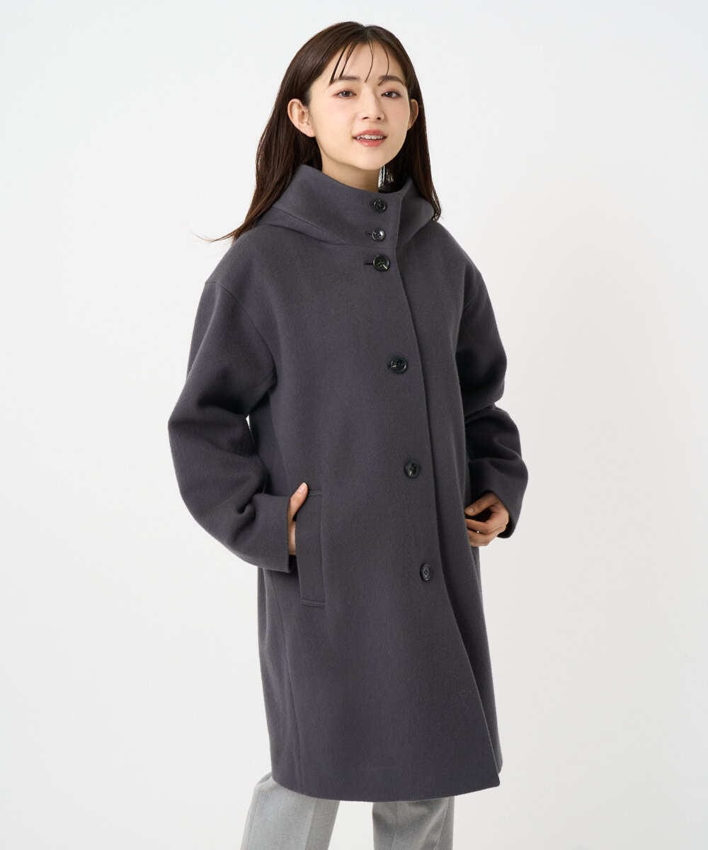 F1UAD52380 MK MICHEL KLEIN(小さいサイズ)(メゾン ドゥ サンク) 【小さいサイズ】SUPER100'sウール フーデットミドルコート ライトグレー