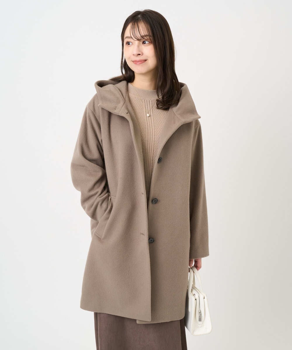 F1UAD52380 MK MICHEL KLEIN(小さいサイズ)(メゾン ドゥ サンク) 【小さいサイズ】SUPER100'sウール フーデットミドルコート ライトグレー