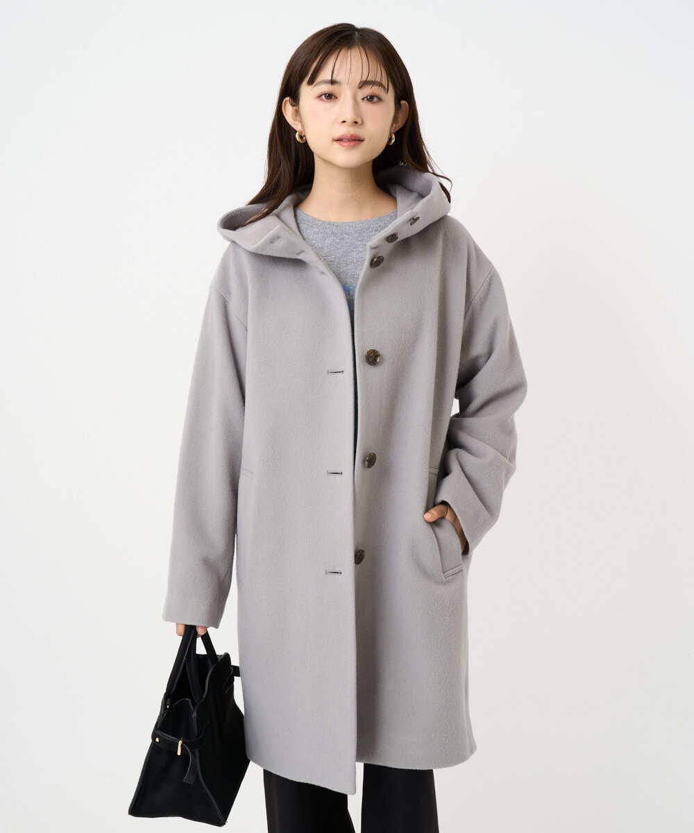 F1UAD52380 MK MICHEL KLEIN(小さいサイズ)(メゾン ドゥ サンク) 【小さいサイズ】SUPER100'sウール フーデットミドルコート ライトグレー