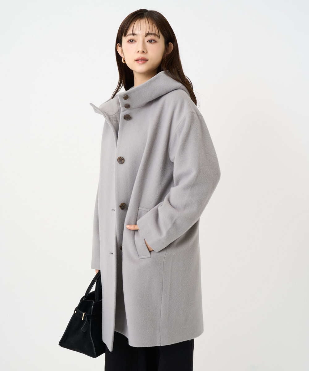 F1UAD52380 MK MICHEL KLEIN(小さいサイズ)(メゾン ドゥ サンク) 【小さいサイズ】SUPER100'sウール フーデットミドルコート ライトグレー