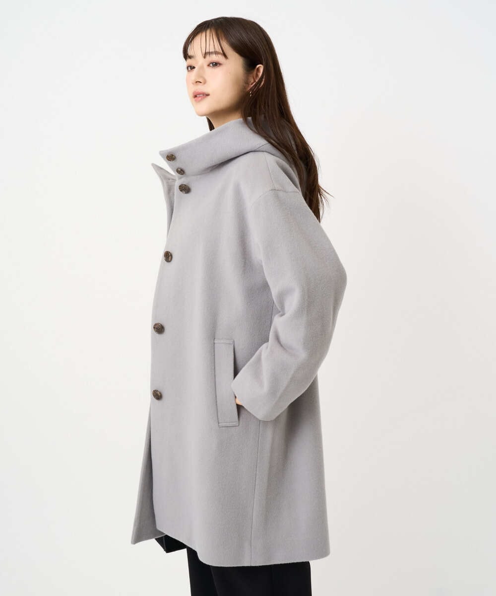 F1UAD52380 MK MICHEL KLEIN(小さいサイズ)(メゾン ドゥ サンク) 【小さいサイズ】SUPER100'sウール フーデットミドルコート ライトグレー