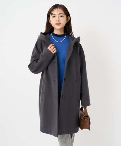 F1UAD52380 MK MICHEL KLEIN(小さいサイズ) 【小さいサイズ】SUPER100'sウール フーデットミドルコート