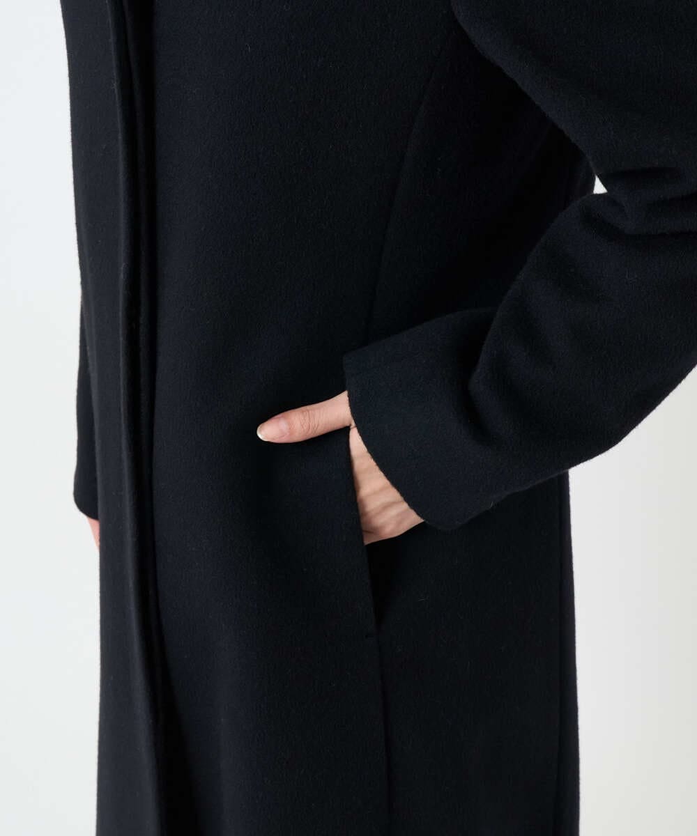 F1UAD58380 MK MICHEL KLEIN(小さいサイズ)(メゾン ドゥ サンク) 【小さいサイズ】SUPER100sウール スタンドカラーロングコート ブラック