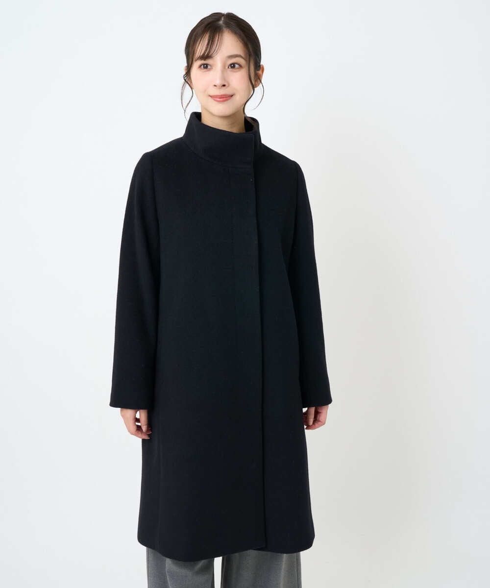 F1UAD58380 MK MICHEL KLEIN(小さいサイズ)(メゾン ドゥ サンク) 【小さいサイズ】SUPER100sウール スタンドカラーロングコート ブラック