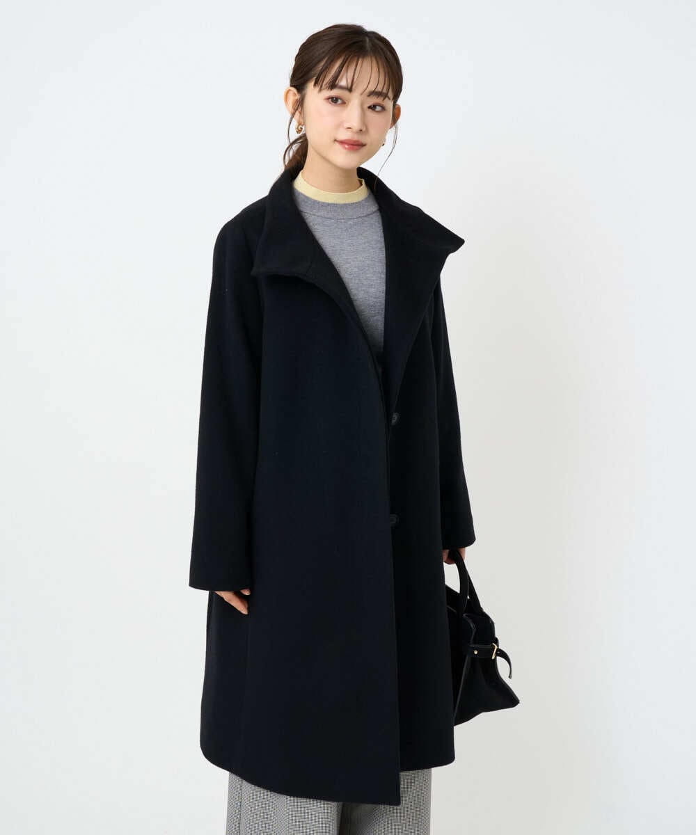 F1UAD58380 MK MICHEL KLEIN(小さいサイズ)(メゾン ドゥ サンク) 【小さいサイズ】SUPER100sウール スタンドカラーロングコート ブラック