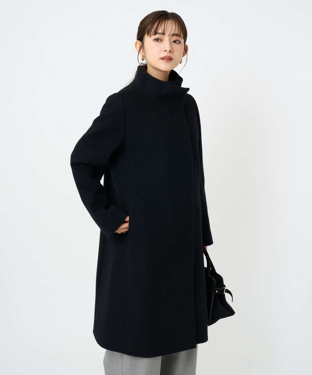 F1UAD58380 MK MICHEL KLEIN(小さいサイズ)(メゾン ドゥ サンク) 【小さいサイズ】SUPER100sウール スタンドカラーロングコート ブラック