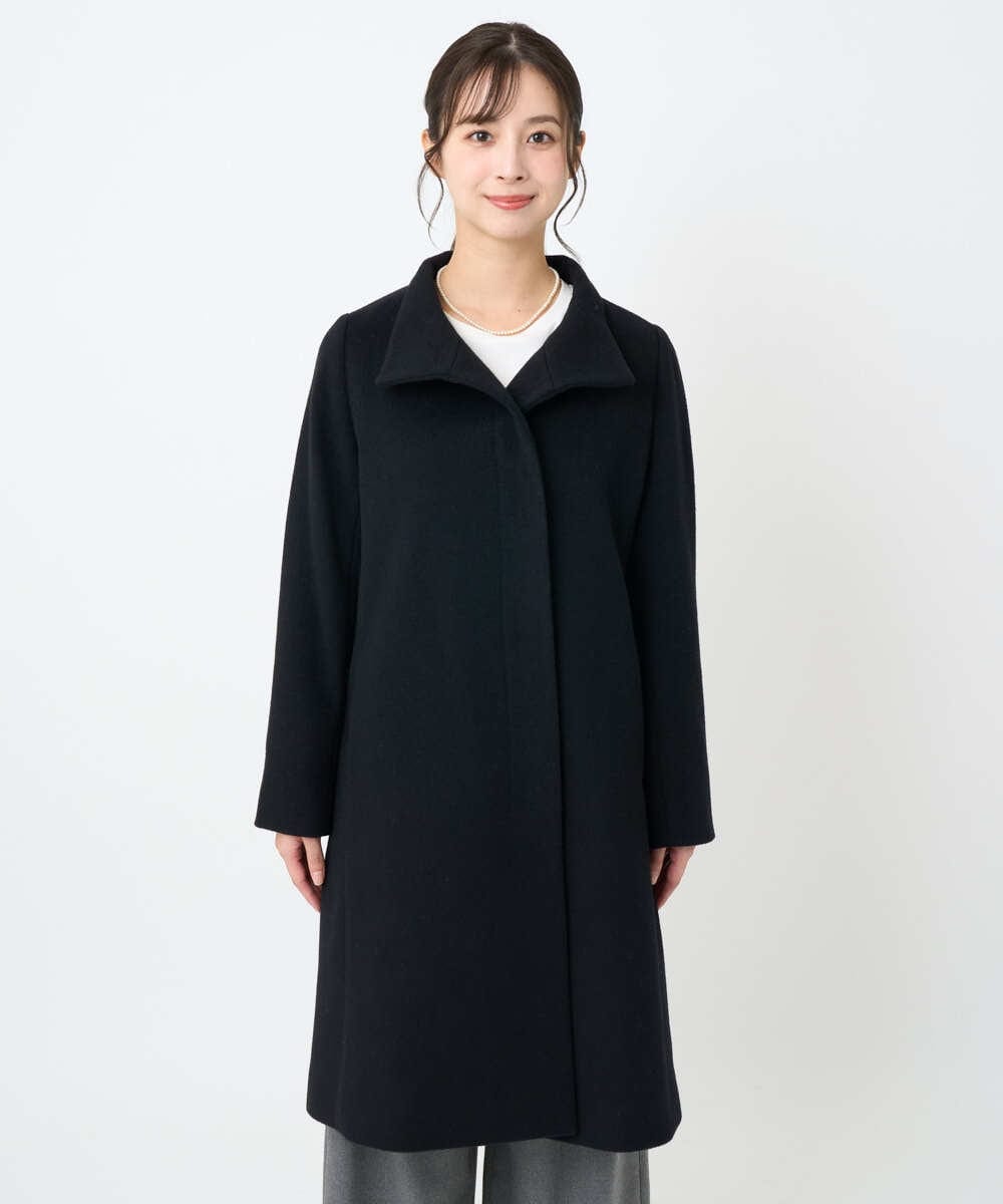 F1UAD58380 MK MICHEL KLEIN(小さいサイズ)(メゾン ドゥ サンク) 【小さいサイズ】SUPER100sウール スタンドカラーロングコート ブラック