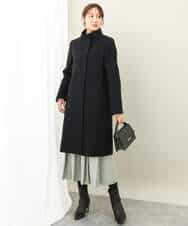 F1UAD58380 MK MICHEL KLEIN(小さいサイズ)(メゾン ドゥ サンク) 【小さいサイズ】SUPER100'sウール スタンドカラーロングコート ブラック