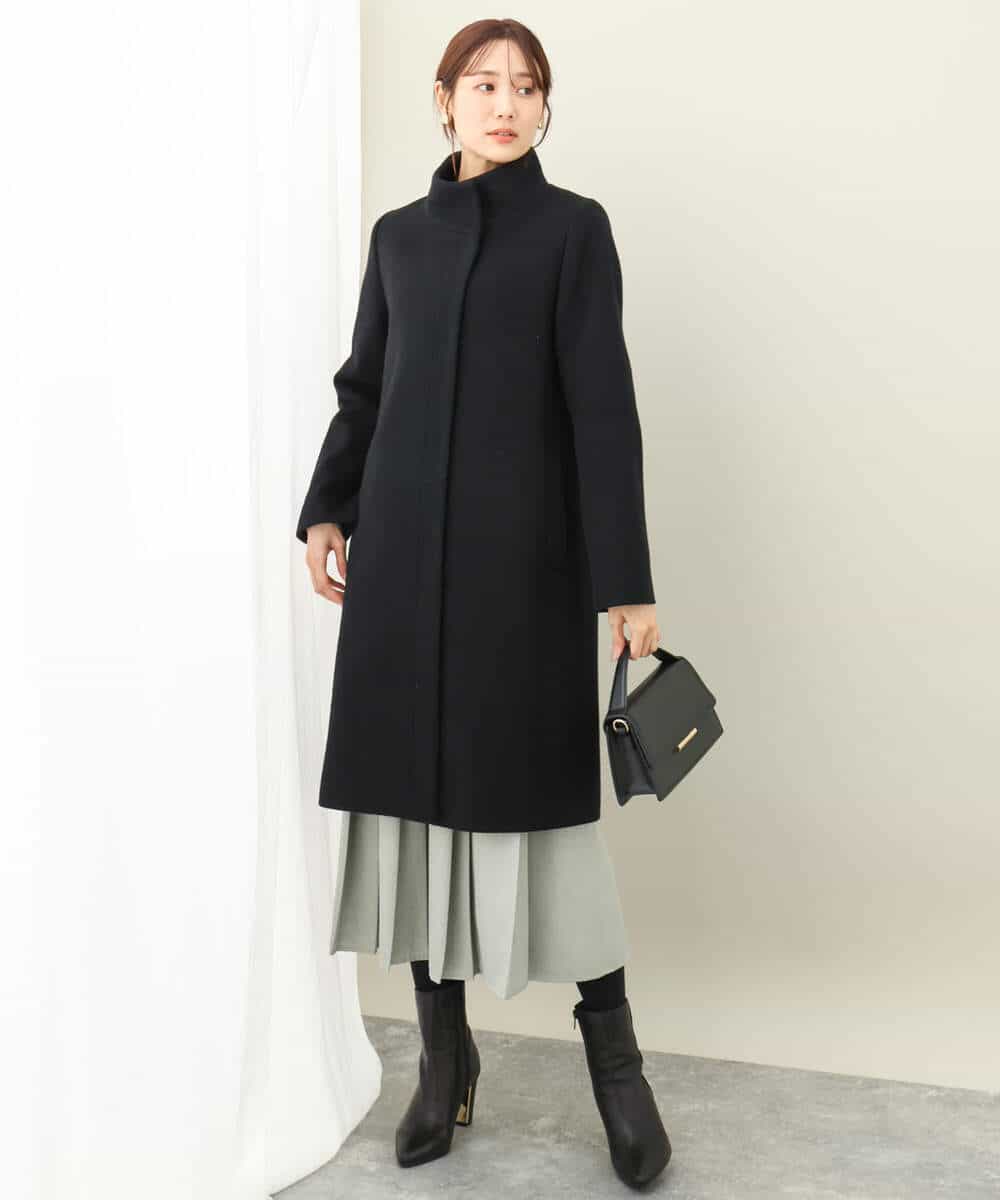 F1UAD58380 MK MICHEL KLEIN(小さいサイズ)(メゾン ドゥ サンク) 【小さいサイズ】SUPER100'sウール スタンドカラーロングコート ブラック