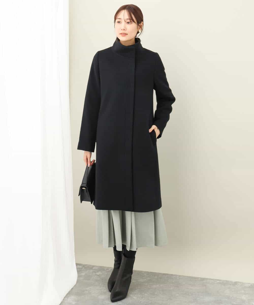 F1UAD58380 MK MICHEL KLEIN(小さいサイズ)(メゾン ドゥ サンク) 【小さいサイズ】SUPER100'sウール スタンドカラーロングコート ブラック