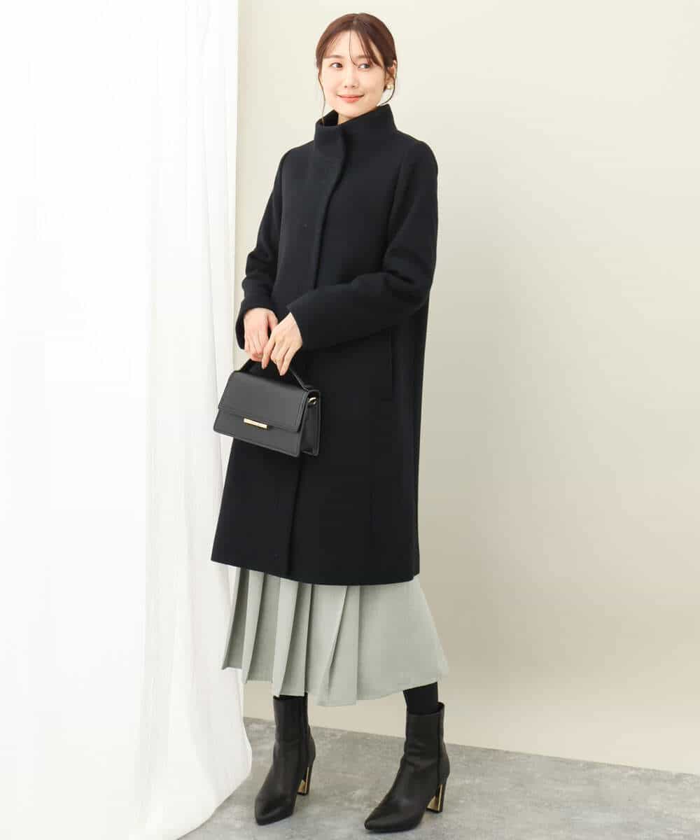 F1UAD58380 MK MICHEL KLEIN(小さいサイズ)(メゾン ドゥ サンク) 【小さいサイズ】SUPER100'sウール スタンドカラーロングコート ブラック