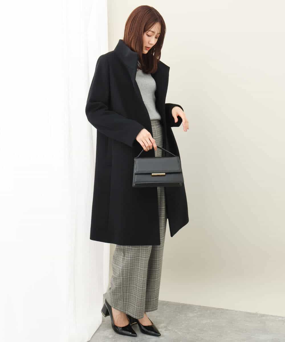 F1UAD58380 MK MICHEL KLEIN(小さいサイズ)(メゾン ドゥ サンク) 【小さいサイズ】SUPER100'sウール スタンドカラーロングコート ブラック